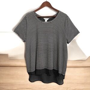 CJ Banks Black & White Layered Boxy Hi Lo Tee Sz 1X